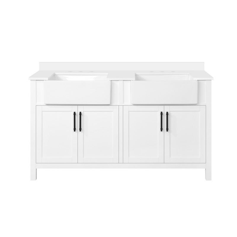 OVE DECOR 15VVA-MOLL60-007EI MOLLIE 60 INCH PURE WHITE DOUBLE APRON SINK BATHROOM VANITY WITH WHITE ENGINEERED MARBLE TOP