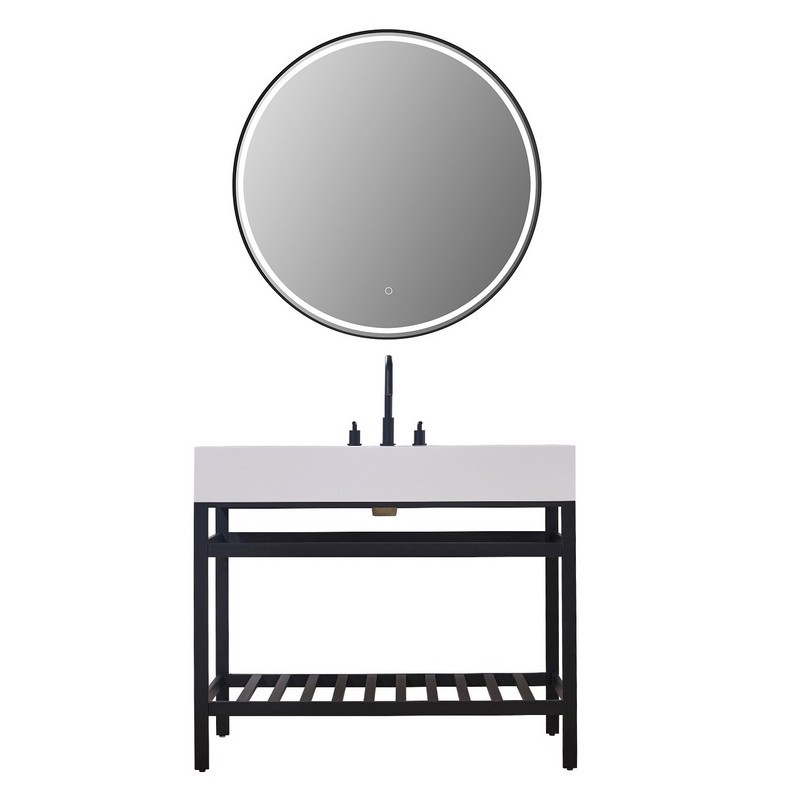 ALTAIR 70042-SWAP EDOLO 42 INCH SINGLE STAINLESS STEEL VANITY CONSOLE WITH SNOW WHITE STONE COUNTERTOP