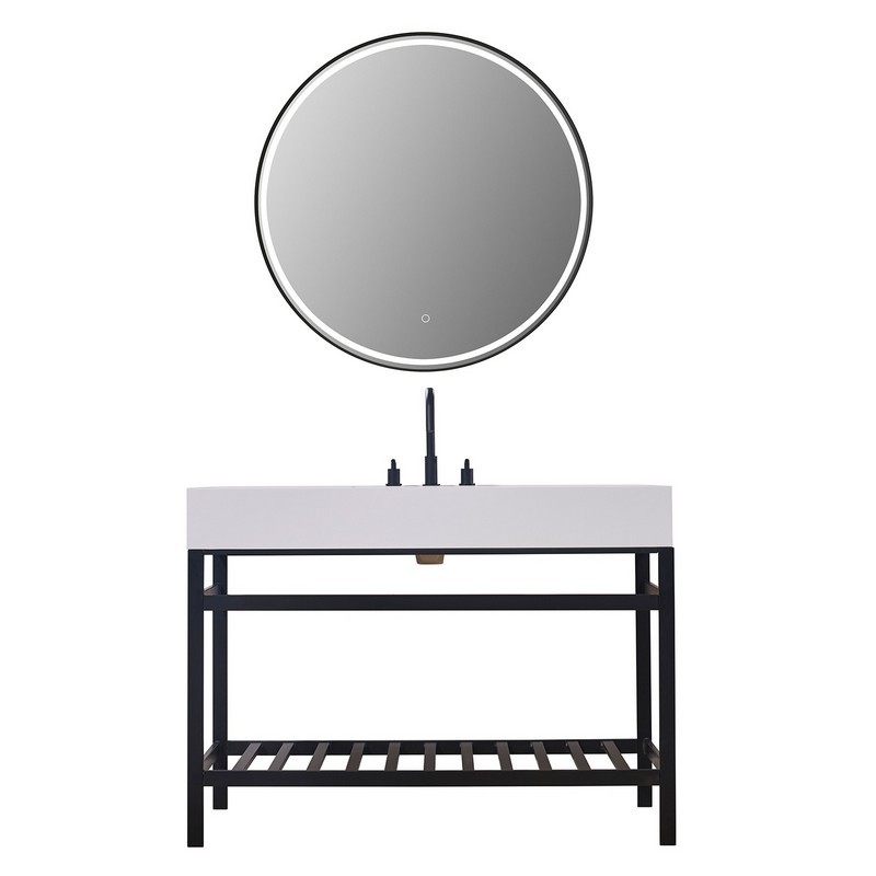 ALTAIR 70048-SWAP EDOLO 48 INCH SINGLE STAINLESS STEEL VANITY CONSOLE WITH SNOW WHITE STONE COUNTERTOP