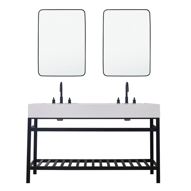 ALTAIR 70060-SWAP EDOLO 60 INCH DOUBLE STAINLESS STEEL VANITY CONSOLE WITH SNOW WHITE STONE COUNTERTOP