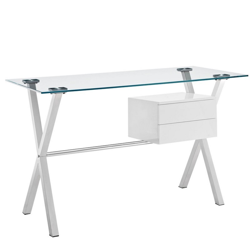 MODWAY EEI-1181-WHI STASIS 56 INCH GLASS TOP OFFICE DESK