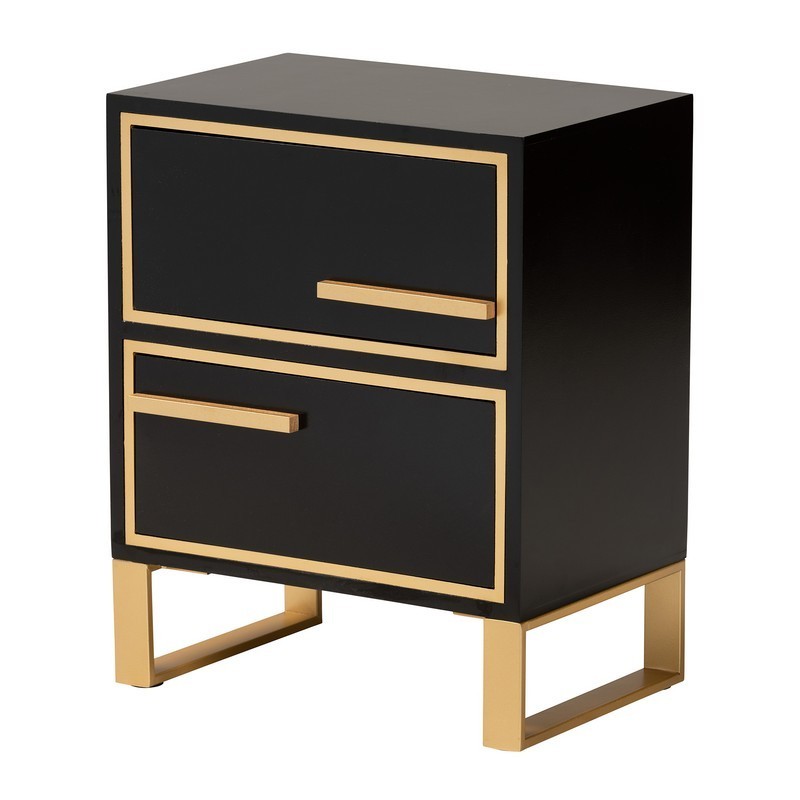 BAXTON STUDIO JY21A01-WOOD/GOLD-ET GIOLLA 17 3/4 INCH WOOD AND GOLD METAL 2-DRAWER END TABLE