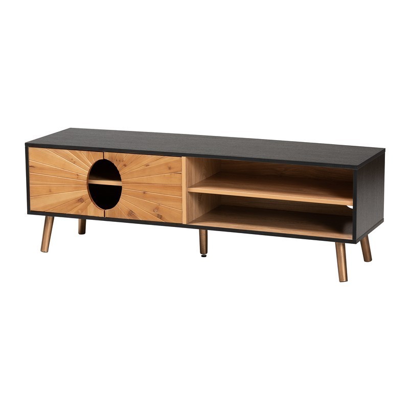 BAXTON STUDIO LCF20142-DARK BROWN-TV STAND CHESTER 55 1/8 INCH MODERN AND CONTEMPORARY TWO-TONE DARK AND NATURAL BROWN FINISHED WOOD TV STAND