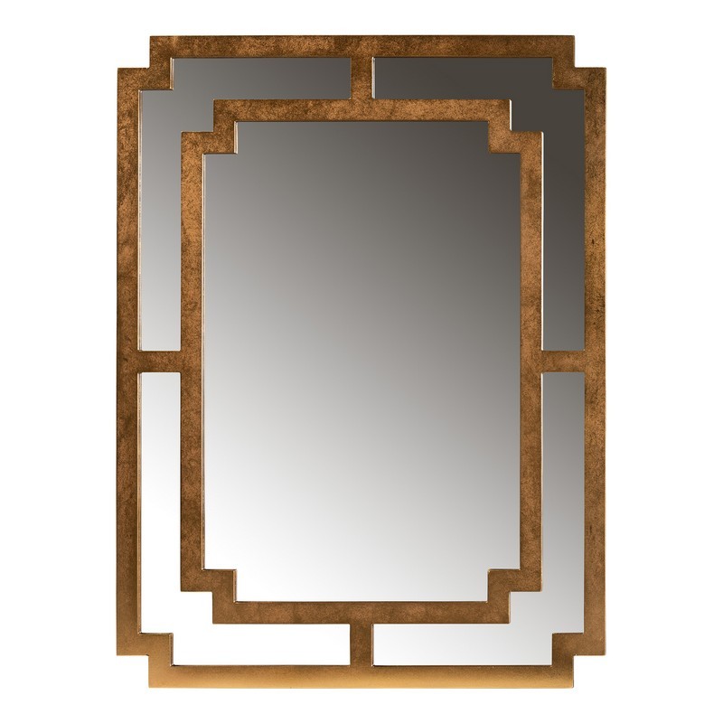 BAXTON STUDIO RXW-8460 DAYANA 36 INCH MODERN AND CONTEMPORARY ANTIQUE GOLD FINISHED WOOD ACCENT WALL MIRROR