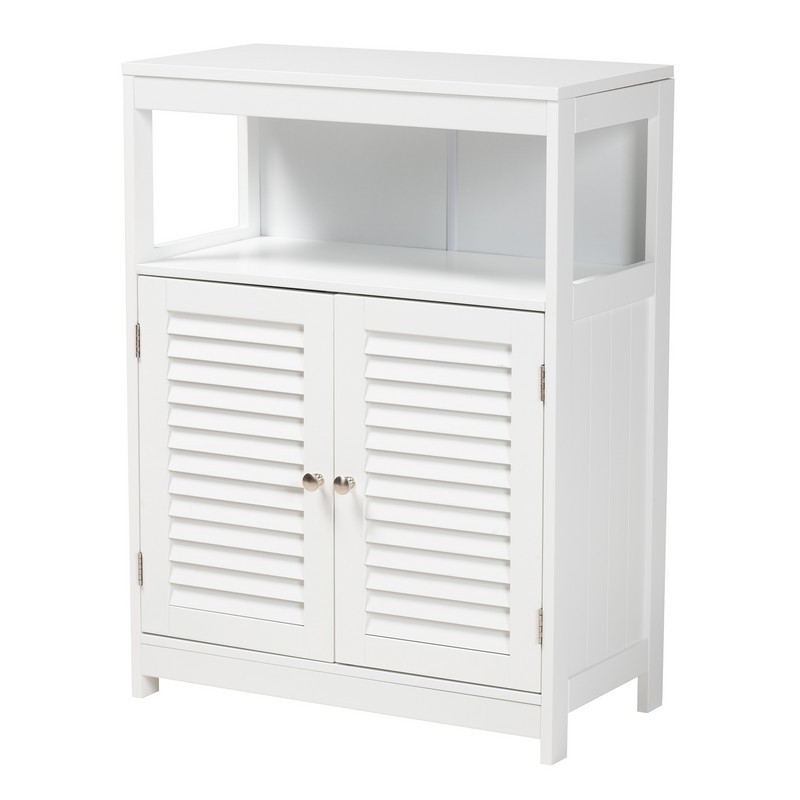 BAXTON STUDIO SR191193-WHITE-CABINET RIVERA 23 5/8 INCH MODERN AND CONTEMPORARY WHITE FINISHED WOOD AND SILVER METAL 2-DOOR BATHROOM STORAGE CABINET