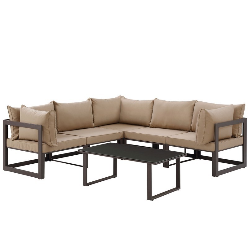 MODWAY EEI-1732 FORTUNA 90 INCH 6 PIECE OUTDOOR PATIO SECTIONAL SOFA SET
