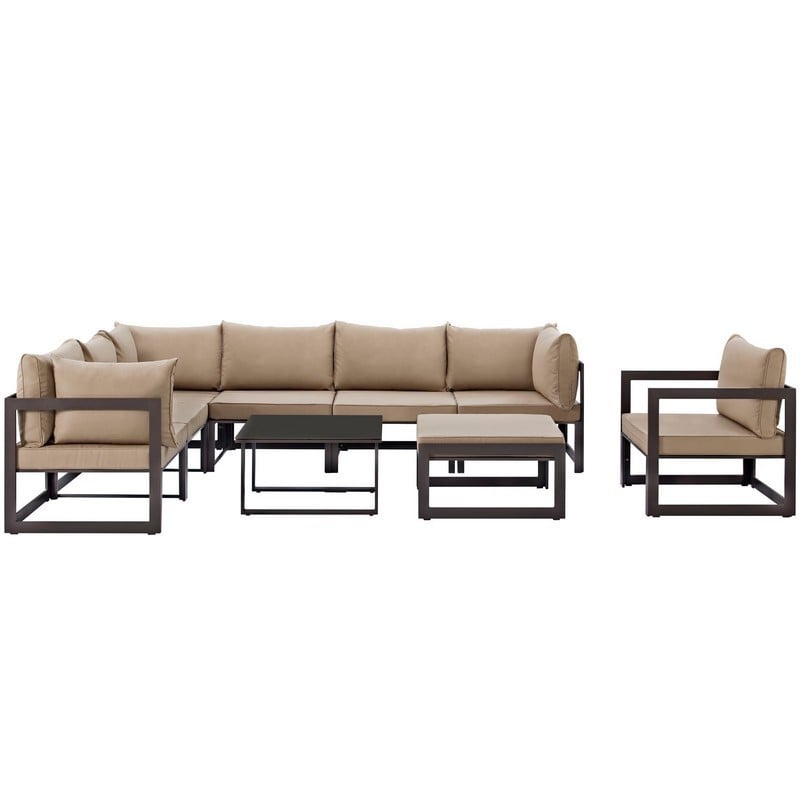 MODWAY EEI-1734 FORTUNA 9 PIECE OUTDOOR PATIO SECTIONAL SOFA SET