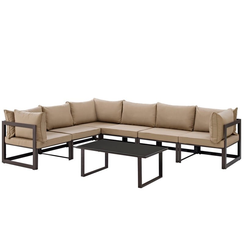 MODWAY EEI-1737 FORTUNA 7 PIECE OUTDOOR PATIO SECTIONAL SOFA SET