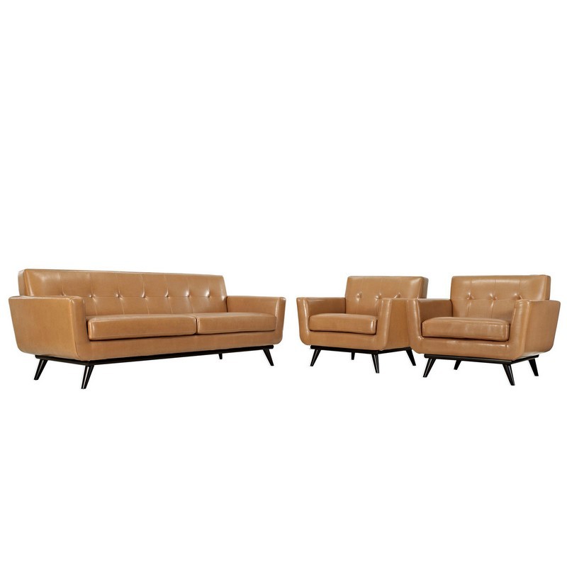 MODWAY EEI-1763-TAN-SET ENGAGE 170 1/2 INCH 3 PIECE LEATHER LIVING ROOM SET