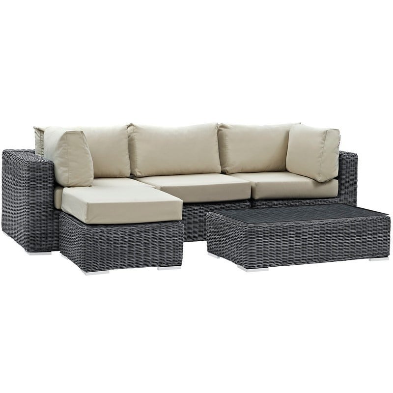 MODWAY EEI-1904 SUMMON 5 PIECE OUTDOOR PATIO SUNBRELLA SECTIONAL SET