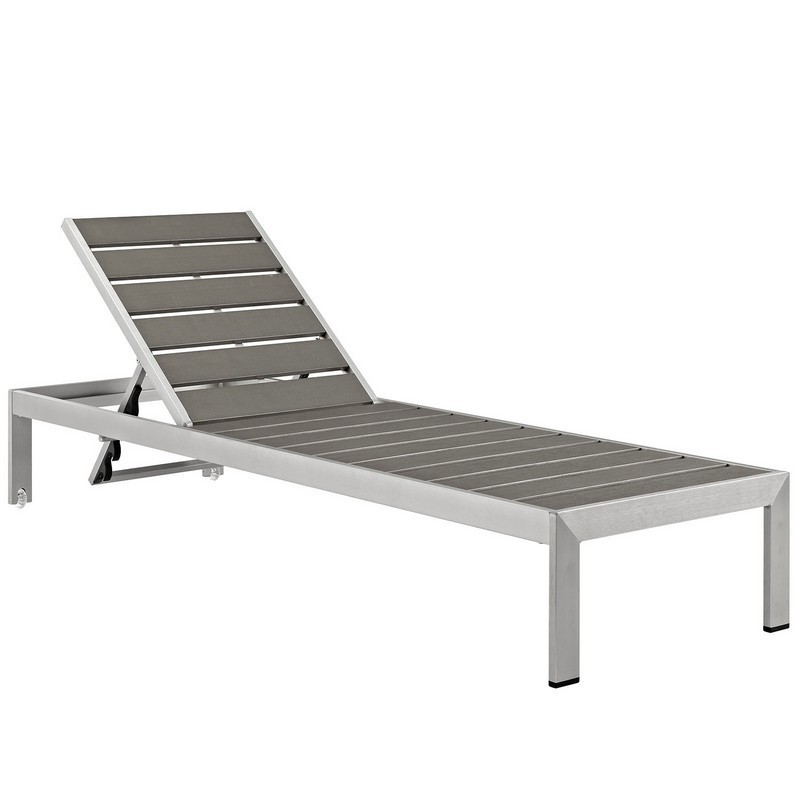 MODWAY EEI-2247-SLV-GRY SHORE 25 INCH OUTDOOR PATIO ALUMINUM CHAISE
