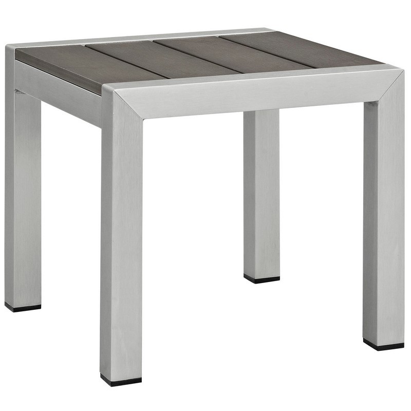 MODWAY EEI-2248-SLV-GRY SHORE 15 1/2 INCH OUTDOOR PATIO ALUMINUM SIDE TABLE
