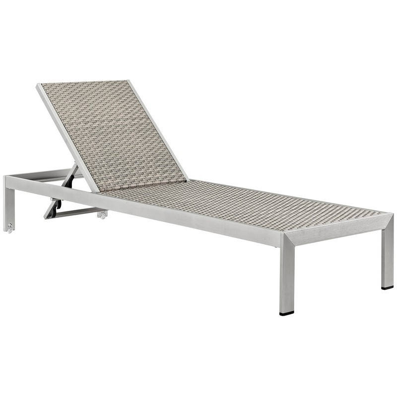 MODWAY EEI-2250-SLV-GRY SHORE 25 INCH OUTDOOR PATIO ALUMINUM RATTAN CHAISE
