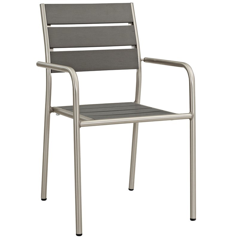 MODWAY EEI-2258-SLV-GRY SHORE 21 INCH OUTDOOR PATIO ALUMINUM DINING ROUNDED ARMCHAIR