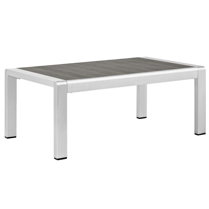 MODWAY EEI-2268-SLV-GRY SHORE 39 1/2 INCH OUTDOOR PATIO ALUMINUM COFFEE TABLE