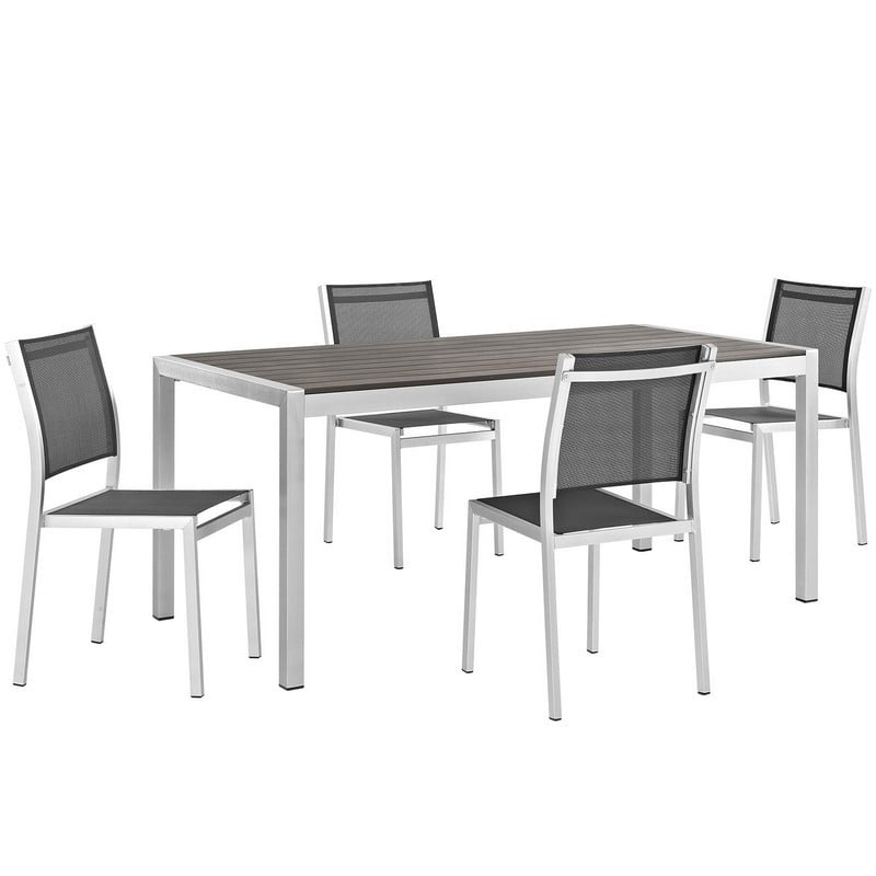 MODWAY EEI-2482-SLV-BLK-SET SHORE 5 PIECE OUTDOOR PATIO ALUMINUM DINING SET