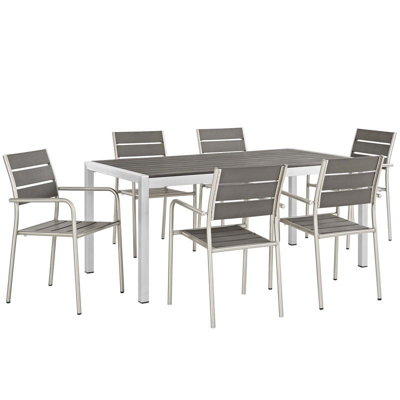 MODWAY EEI-2484-SLV-GRY-SET SHORE 7 PIECE OUTDOOR PATIO ALUMINUM DINING SET