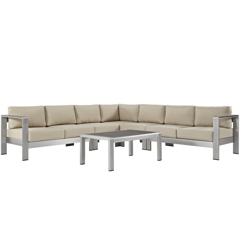 MODWAY EEI-2561 SHORE 108 INCH 6 PIECE OUTDOOR PATIO ALUMINUM SECTIONAL SOFA SET