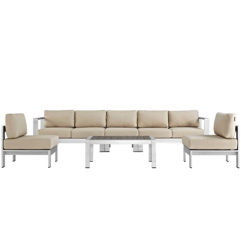 MODWAY EEI-2565 SHORE 6 PIECE OUTDOOR PATIO ALUMINUM SECTIONAL SOFA SET