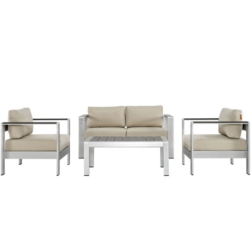 MODWAY EEI-2567 SHORE 4 PIECE OUTDOOR PATIO ALUMINUM SECTIONAL SOFA SET