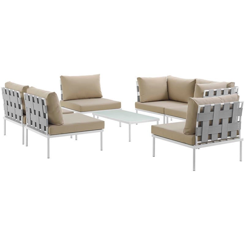 MODWAY EEI-2617 HARMONY 7 PIECE OUTDOOR PATIO ALUMINUM SECTIONAL SOFA SET