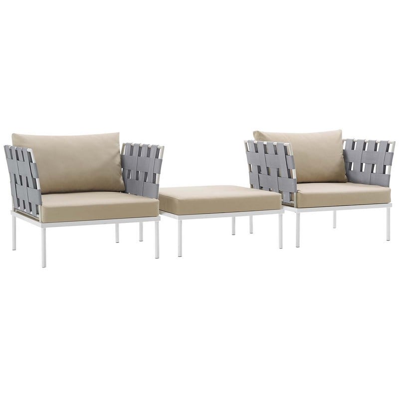 MODWAY EEI-2618 HARMONY 3 PIECE OUTDOOR PATIO ALUMINUM SECTIONAL SOFA SET