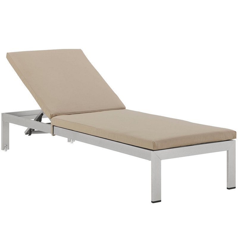 MODWAY EEI-2660 SHORE 25 INCH OUTDOOR PATIO ALUMINUM CHAISE WITH CUSHIONS