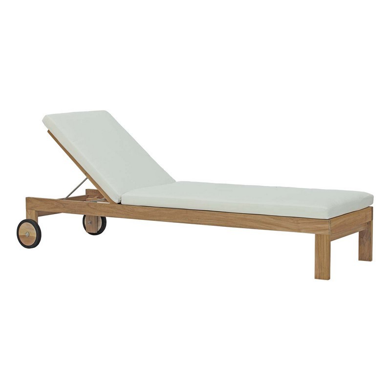 MODWAY EEI-2711-NAT-WHI UPLAND 28 1/2 INCH OUTDOOR PATIO TEAK CHAISE