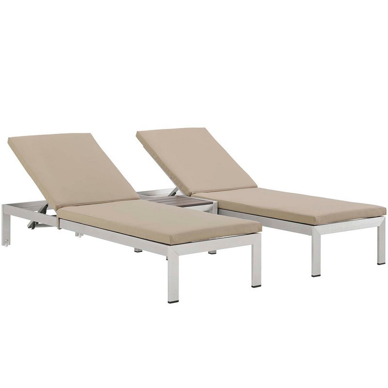 MODWAY EEI-2736 SHORE 3 PIECE OUTDOOR PATIO ALUMINUM CHAISE WITH CUSHIONS