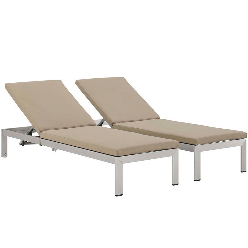 MODWAY EEI-2737 SHORE CHAISE WITH CUSHIONS OUTDOOR PATIO ALUMINUM SET OF 2