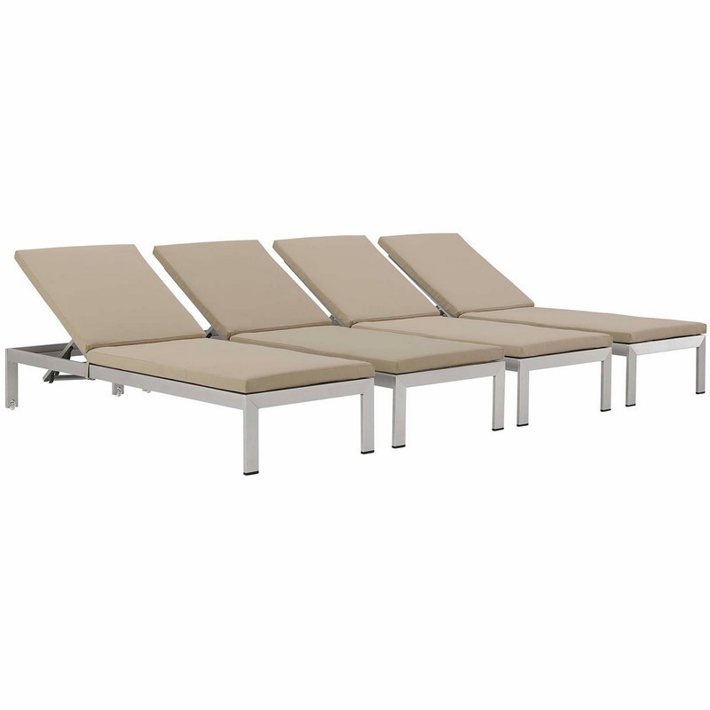 MODWAY EEI-2738 SHORE CHAISE WITH CUSHIONS OUTDOOR PATIO ALUMINUM SET OF 4
