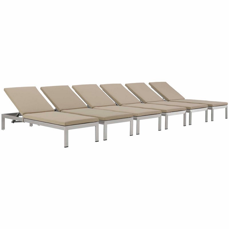 MODWAY EEI-2739 SHORE CHAISE WITH CUSHIONS OUTDOOR PATIO ALUMINUM SET OF 6