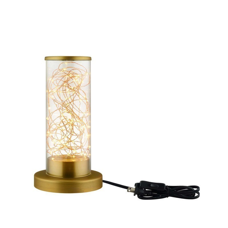 MODWAY EEI-2931 ADORE 6 INCH CYLINDRICAL-SHAPED CLEAR GLASS AND BRASS TABLE LAMP