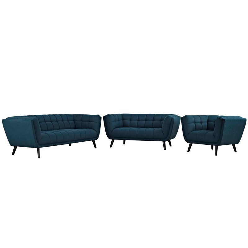 MODWAY EEI-2974 BESTOW 35 1/2 INCH 3 PIECE UPHOLSTERED FABRIC SOFA LOVESEAT AND ARMCHAIR SET