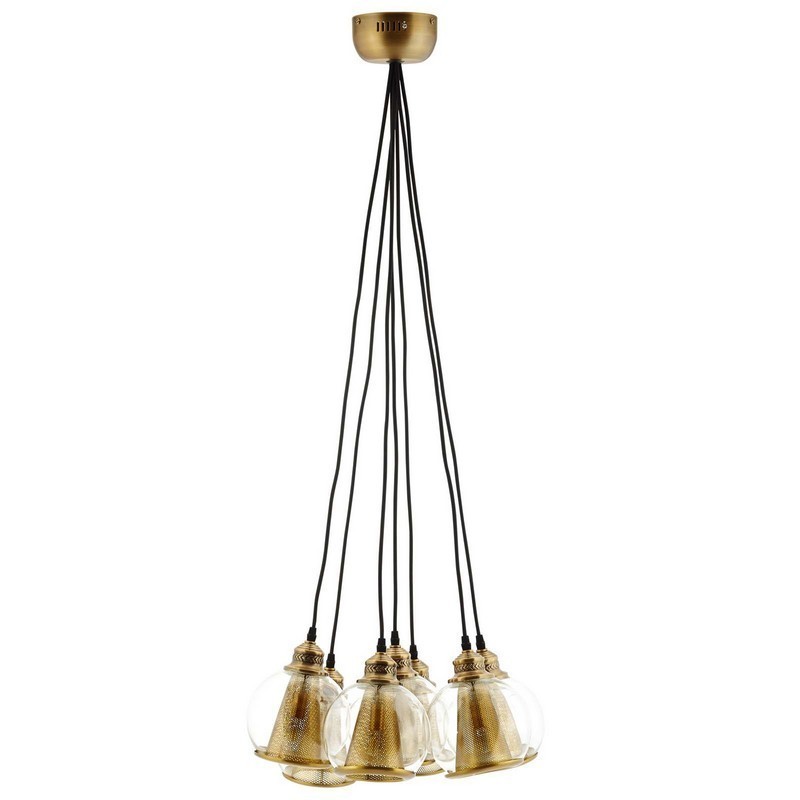 MODWAY EEI-3083 PEAK 19 1/2 INCH BRASS CONE AND GLASS GLOBE CLUSTER PENDANT CHANDELIER