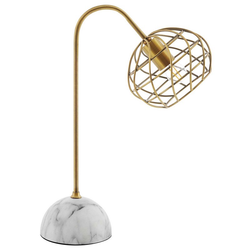 MODWAY EEI-3086 SALIENT 15 INCH BRASS AND FAUX WHITE MARBLE TABLE LAMP