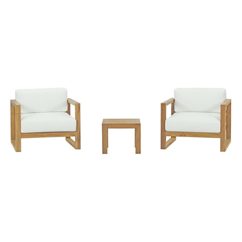 MODWAY EEI-3119-NAT-WHI-SET UPLAND 3 PIECE OUTDOOR PATIO TEAK SET