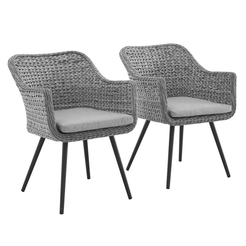 MODWAY EEI-3181-GRY-GRY-SET ENDEAVOR 23 1/2 INCH DINING ARMCHAIR OUTDOOR PATIO WICKER RATTAN SET OF 2