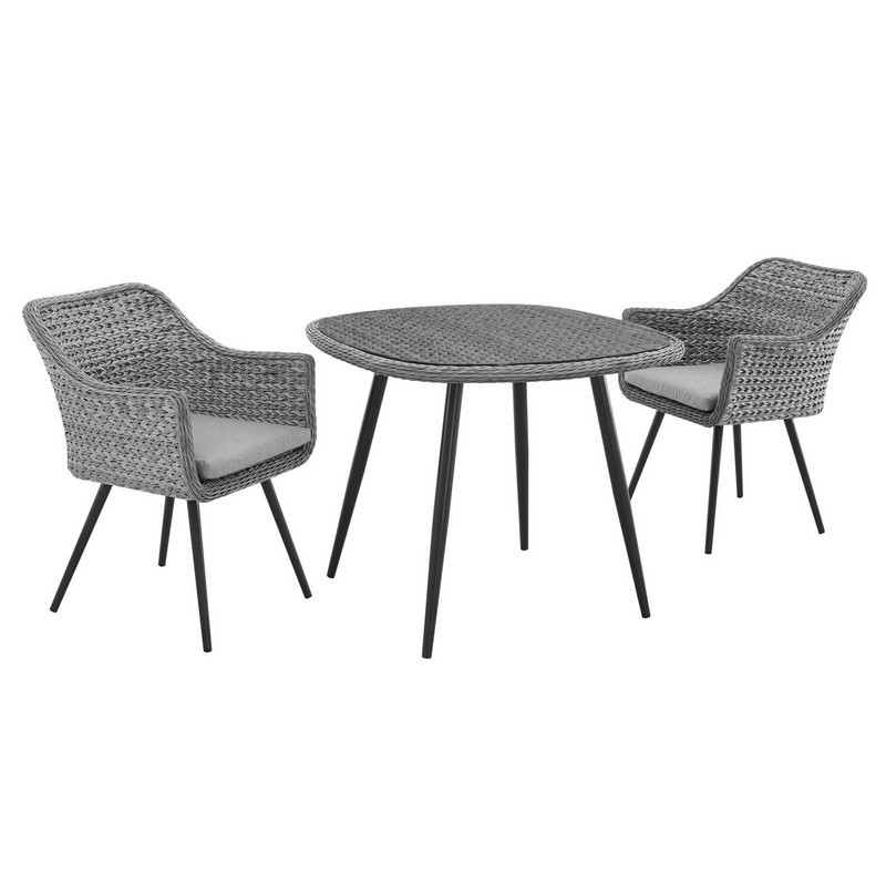 MODWAY EEI-3182-GRY-GRY-SET ENDEAVOR 3 PIECE OUTDOOR PATIO WICKER RATTAN DINING SET