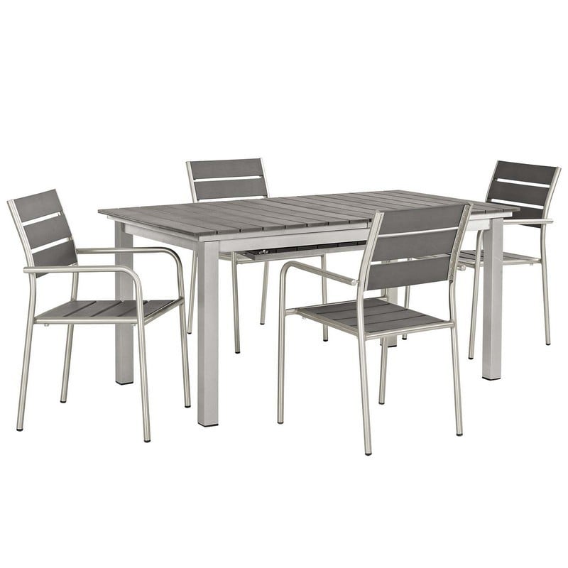 MODWAY EEI-3197-SLV-GRY-SET SHORE 5 PIECE OUTDOOR PATIO ALUMINUM DINING SET