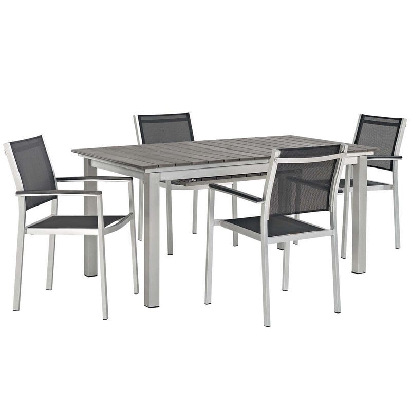 MODWAY EEI-3198-SLV-BLK-SET SHORE 5 PIECE OUTDOOR PATIO ALUMINUM DINING SET