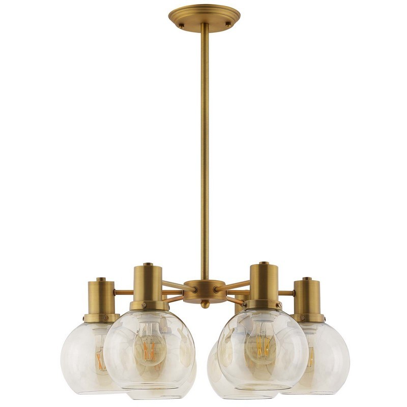 MODWAY EEI-3272 RESOUND 21 1/2 INCH AMBER GLASS AND BRASS PENDANT CHANDELIER