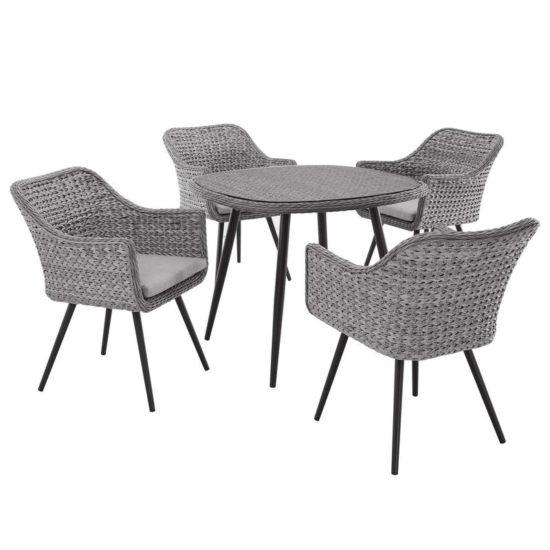 MODWAY EEI-3320-GRY-GRY-SET ENDEAVOR 88 INCH 5 PIECE OUTDOOR PATIO WICKER RATTAN DINING SET