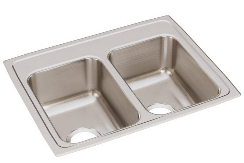 ELKAY LR25190 LUSTERTONE CLASSIC 25 INCH EQUAL DOUBLE BOWL DROP-IN STAINLESS STEEL KITCHEN SINK - LUSTROUS SATIN