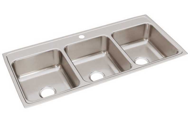 ELKAY LTR46221 LUSTERTONE CLASSIC 46 INCH ONE-HOLE TRIPLE BOWL DROP-IN STAINLESS STEEL KITCHEN SINK - LUSTROUS SATIN