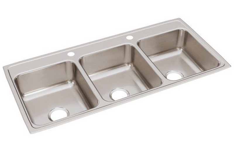 ELKAY LTR46222 LUSTERTONE CLASSIC 46 INCH TWO-HOLE TRIPLE BOWL DROP-IN STAINLESS STEEL KITCHEN SINK - LUSTROUS SATIN
