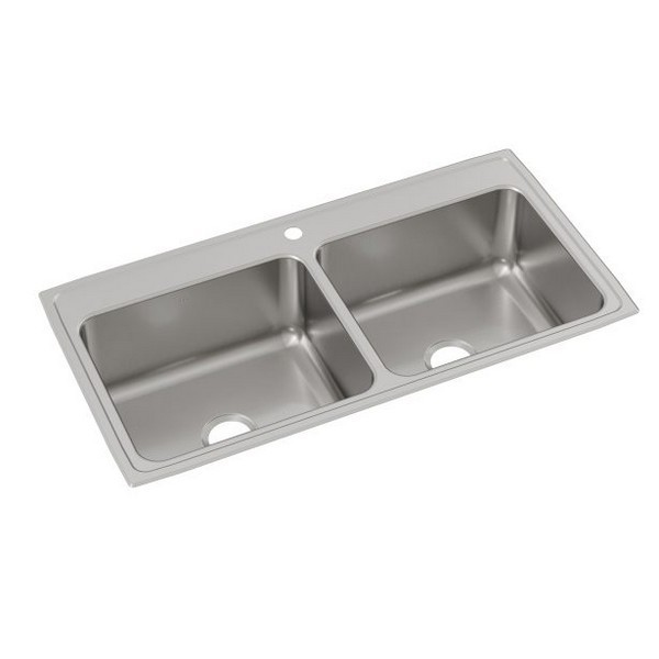 ELKAY DLR4322100 LUSTERTONE CLASSIC 43 INCH EQUAL DOUBLE BOWL DROP-IN STAINLESS STEEL KITCHEN SINK - LUSTROUS SATIN
