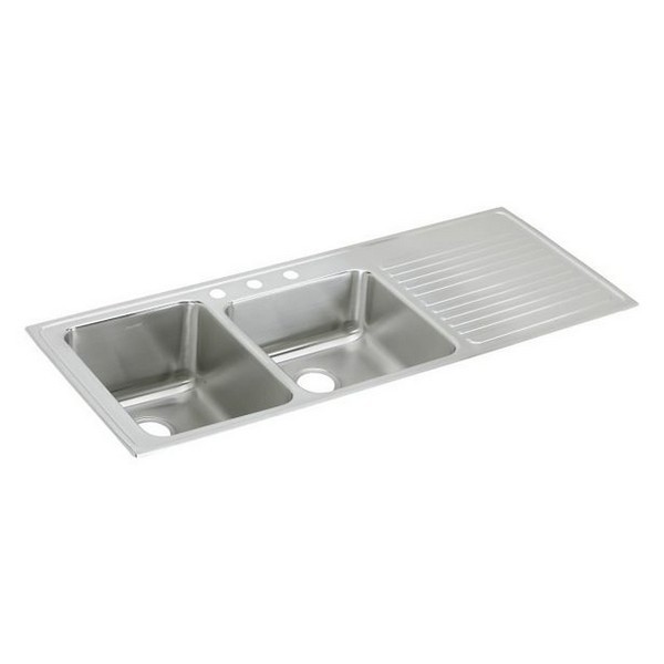 ELKAY ILGR5422L0 LUSTERTONE CLASSIC 54 INCH STAINLESS STEEL OFFSET DOUBLE BOWL DROP-IN KITCHEN SINK WITH LEFT SIDE BOWL AND DRAINBOARD - LUSTROUS SATIN