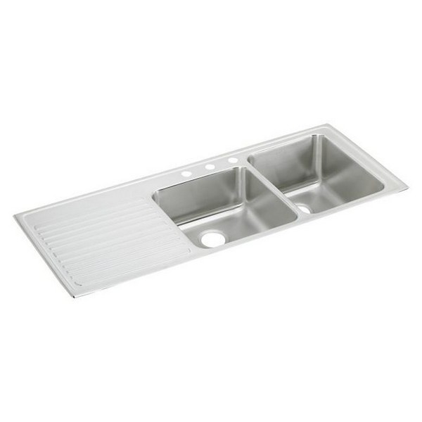 ELKAY ILGR5422R0 LUSTERTONE CLASSIC 54 INCH STAINLESS STEEL OFFSET DOUBLE BOWL DROP-IN KITCHEN SINK WITH RIGHT SIDE BOWL DRAINBOARD - LUSTROUS SATIN