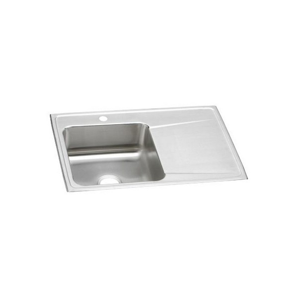 ELKAY ILR3322L0 LUSTERTONE CLASSIC 33 INCH SINGLE BOWL DROP-IN STAINLESS STEEL KITCHEN SINK WITH LEFT SIDE BOWL AND DRAINBOARD - LUSTROUS SATIN